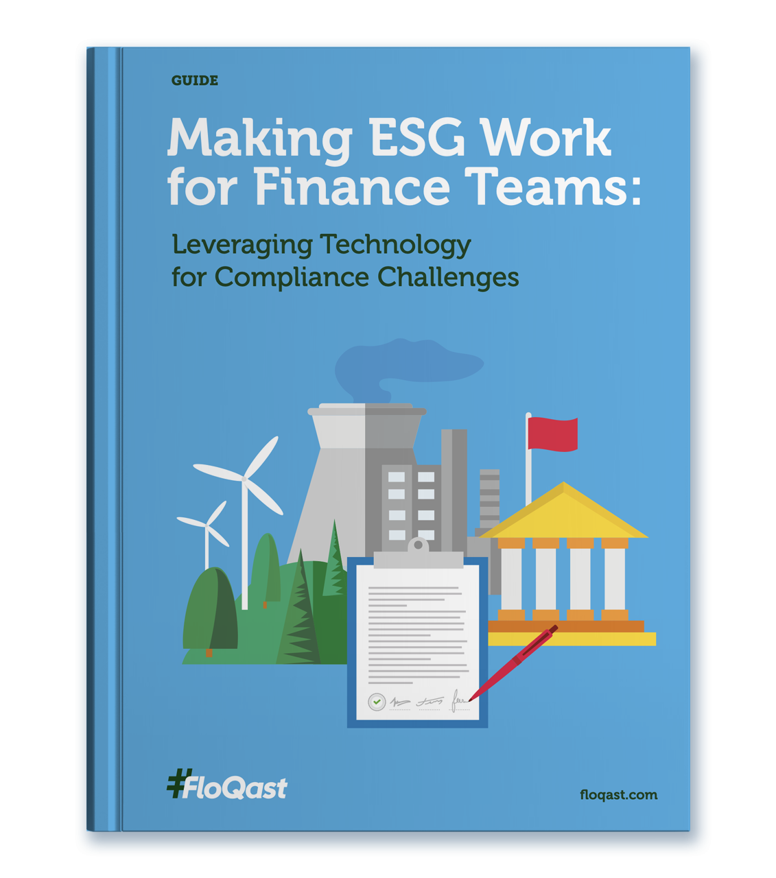 Guide: Making ESG Work for Finance Teams: Leveraging Technology for Compliance Challenges. FloQast logo. floqast.com
